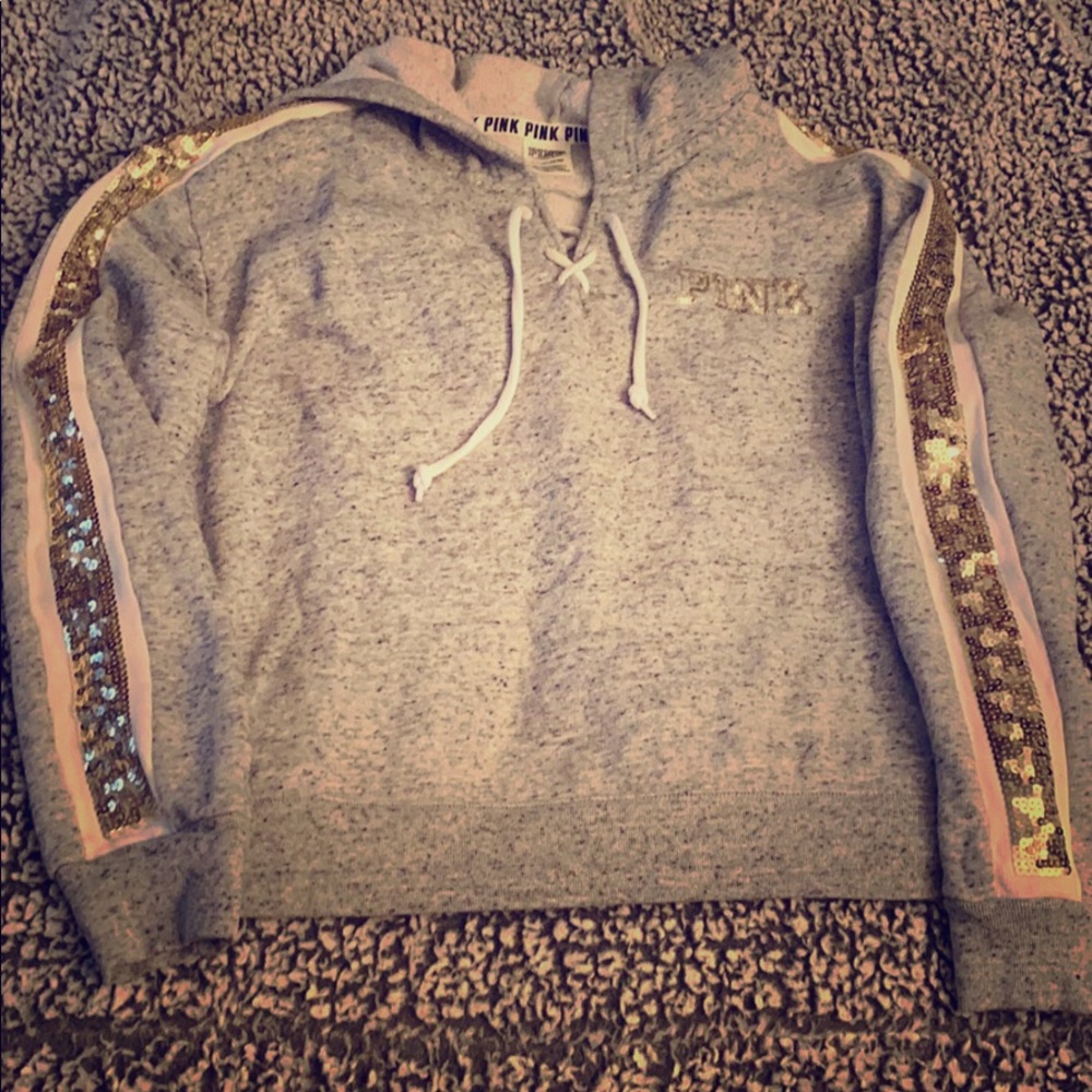 VS Pink Sequin Bling Lace Up Hoodie 🌸🛍❤️